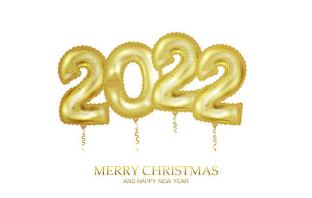 2022 golden ballloon design for greeting banner, poster etc. Vector.のイラスト素材