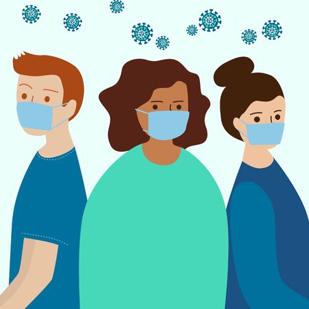 People in medical masks. Viruses around. Vector illustration.のイラスト素材