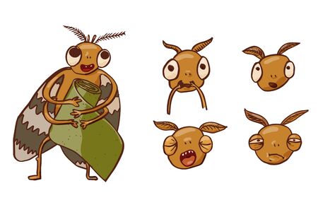 Moth with different emotions. Pest Control Character. Vector Concept illustration in handdraw cartoon style.のイラスト素材