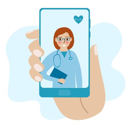 Template for online diagnosis. The concept of body medicine. Medical consultation and treatment connected to an online clinic. Online doctor consultation technology in smartphone vector.のイラスト素材