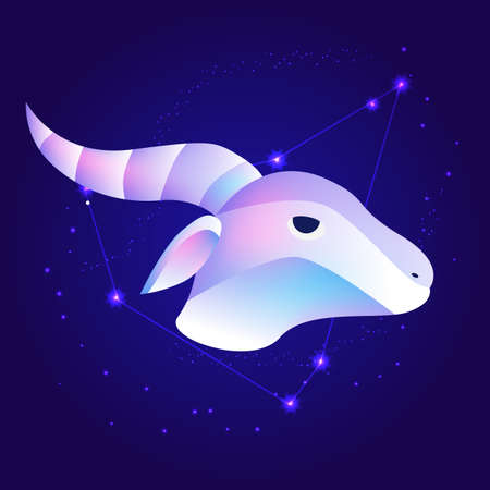 Glassy crystal cancer zodiac Capricorn. Night sky galaxy stars background. Creative geometric illustration in Origami style with gradient.の写真素材