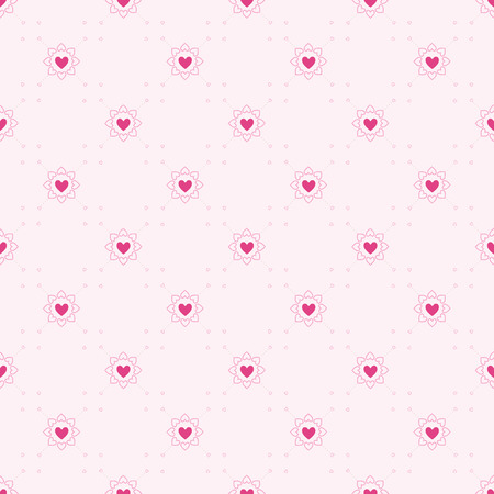 Seamless geometric pattern with hearts on pink background.のイラスト素材