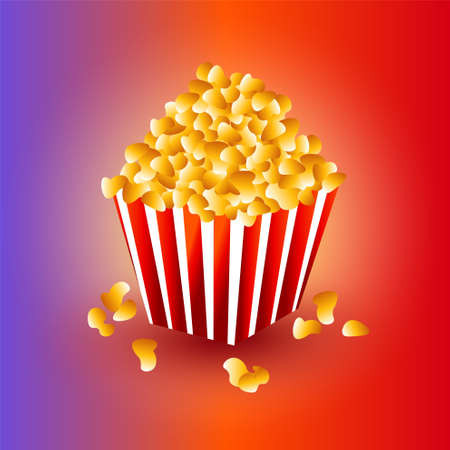 Big portion of pop corn in striped square pack on colorful background.のイラスト素材