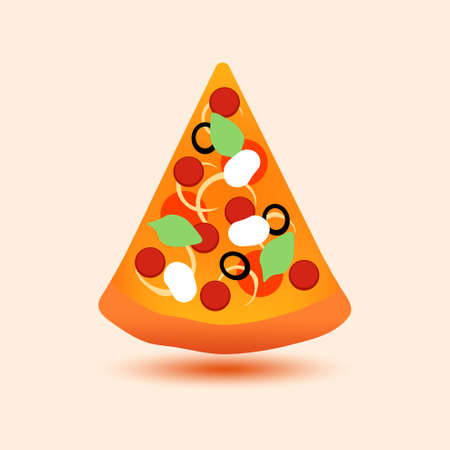 Triangular slice of pizza in flat design on light background.のイラスト素材