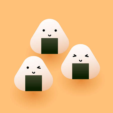 Rice balls with nori seaweed. Kawaii sushi onigiri. Traditional japanese fast food.のイラスト素材