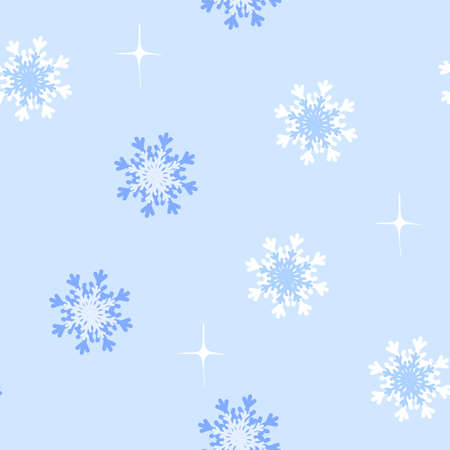 Snow flakes Xmas frozen seamless vector pattern with blue pastel background.のイラスト素材