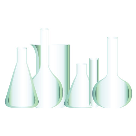 Laboratory empty transparent glassware with tubes, cones and flasks vector illustration isolated on white background.のイラスト素材