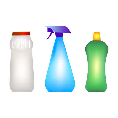 Chemical cleaning products, powder, spray bottle isolated on white background. Housekeeping for disinfection vector illustration.のイラスト素材