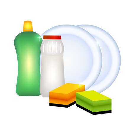Fresh dinnerware isolated on white background. Dishwashing and cleanliness vector illustration.のイラスト素材