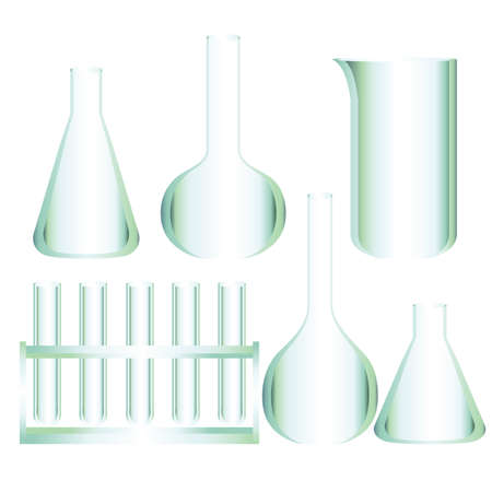 Lab empty transparent glassware collection vector illustration isolated on white background.のイラスト素材