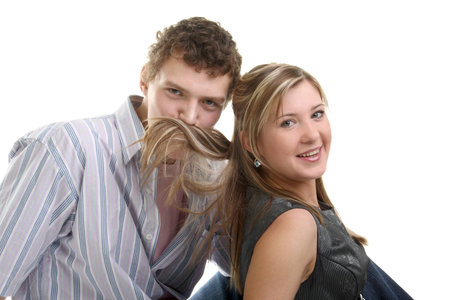 young couple fooling and laughingの写真素材