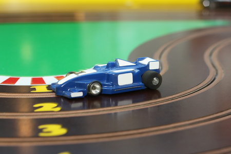 racing car on the toy race trackの写真素材