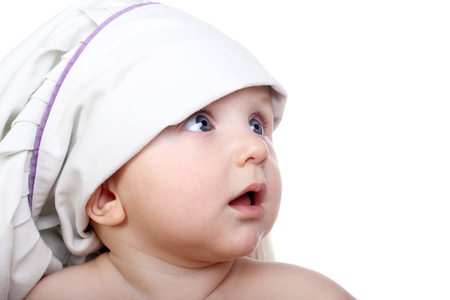 cute little baby dressed as a cookの写真素材