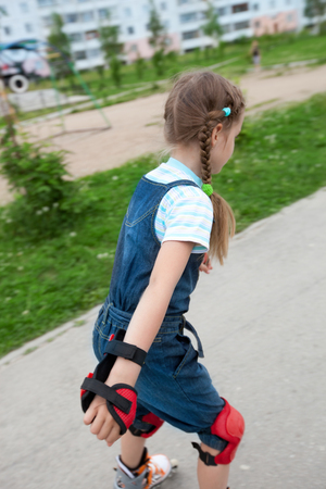 pretty little roller skater girl, back sideの写真素材