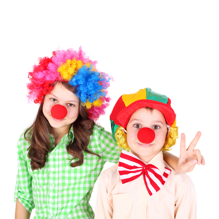 cute little children dressed as the clownsの写真素材