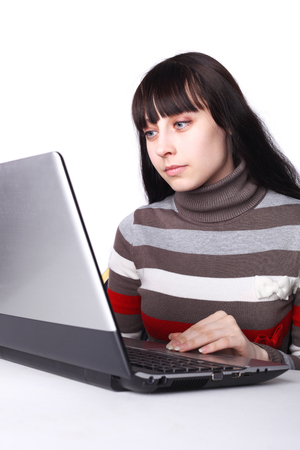 picture of happy woman with laptop computerの写真素材