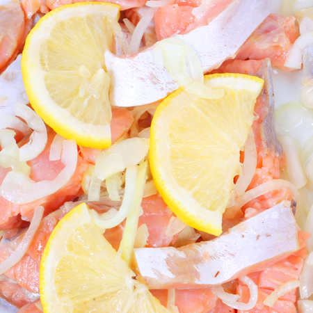 fish with the lemon closeupの写真素材