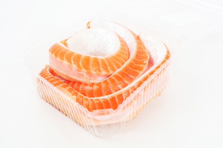 bright orange yummy trout closeupの写真素材