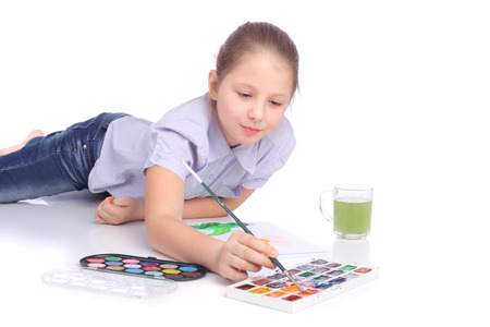 cute little artist girl closeupの写真素材