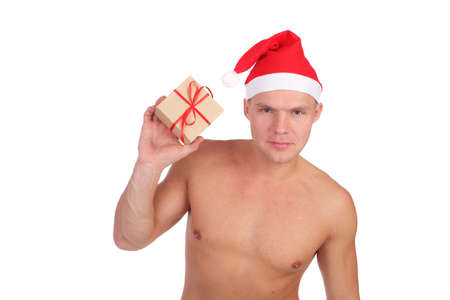 New Year guy with a gift boxの写真素材