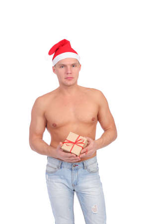 New Year guy with a gift boxの写真素材