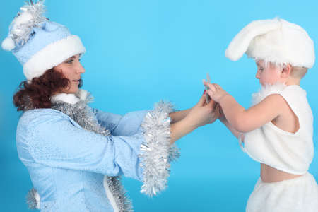young Snow Maiden with the little hareの写真素材