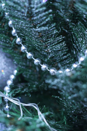 silver tree decoration on the Christmas treeの写真素材
