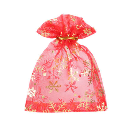 new year red Christmas gift bag closeupの写真素材