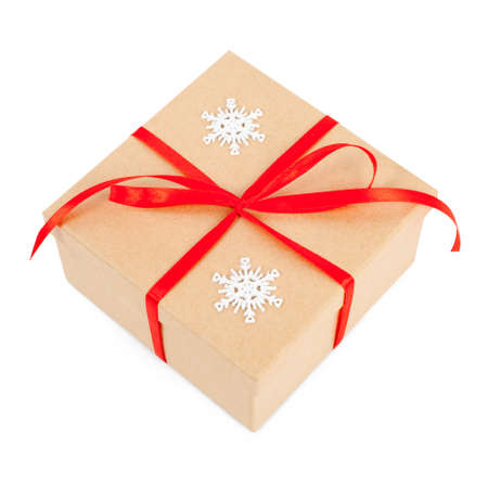 Christmas gift box craft paper red ribbonの写真素材