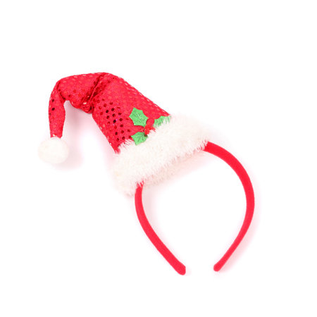 red Christmas cap on the fillet and striped bow tieの写真素材