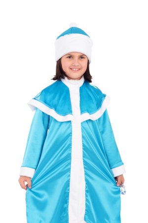 closeup image of the pretty little girl in the costume of the Snow Maidenの写真素材