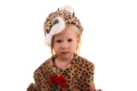 little girl dressed in a costume of a tiger, symbol of 2022の写真素材