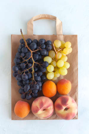 Fresh fruits on the paper bag, zero wasteの写真素材