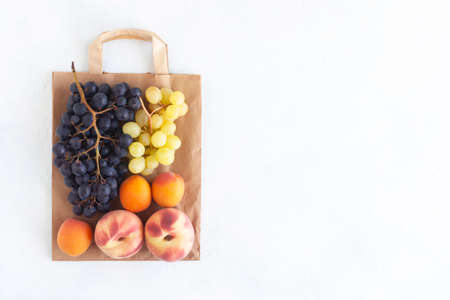 Fresh fruits on the paper bag, zero wasteの写真素材