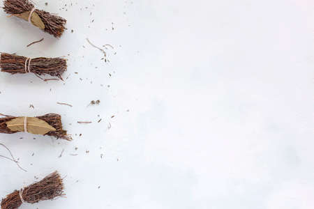 dry bouquet garni on the white background, copyspaceの写真素材