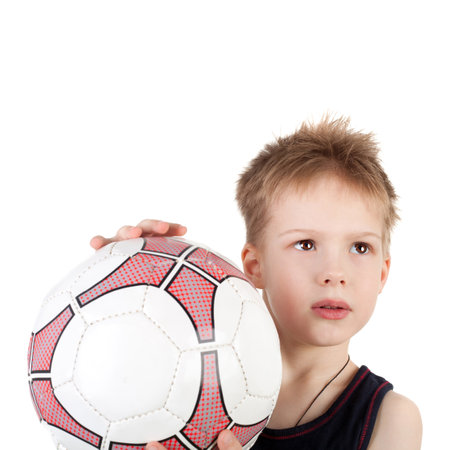 cute happy little boy with the football ballの写真素材