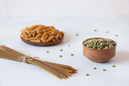 different types of pasta made of pea flour, food without glutenの写真素材