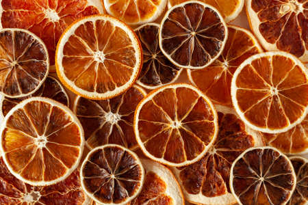 orange fruit seasonal autumn and Christmas background, top viewの写真素材