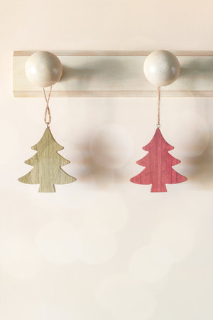 Christmas tree form wooden interior suspended decorationの写真素材