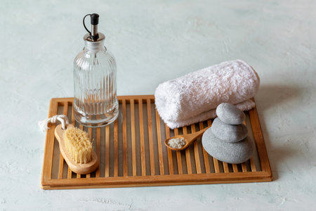 Spa composition in a bathroom, side viewの写真素材
