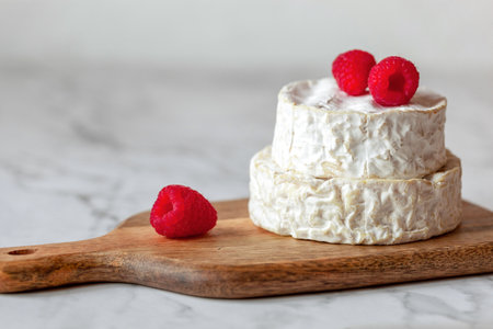 camembert french soft cheese served with raspberries, minimalismの写真素材