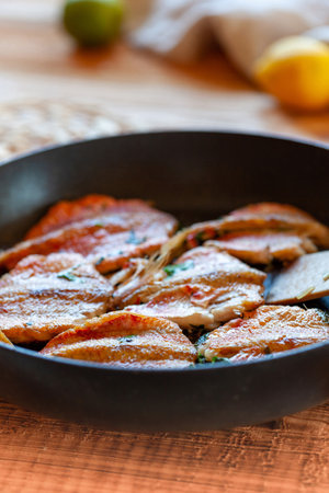 Red mullet fish cooked on a panの写真素材