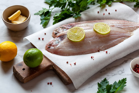 Cooking the sole fish french cuisine meuniere styleの写真素材