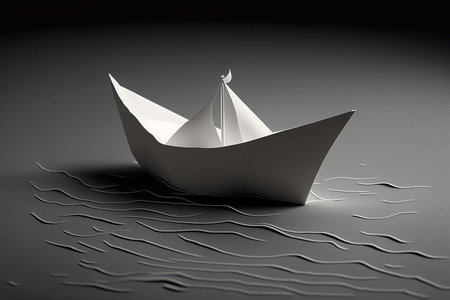 white toy paper boat floating, artificial intelligenceの素材