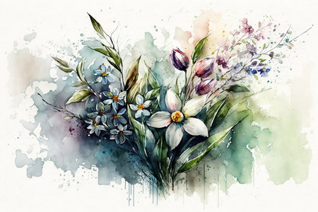 wildflowers in watercolor technique greeting card, artificial intelligenceの素材