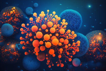 Orange soft coral, marine life, close up underwater background, artificial intelligenceの素材