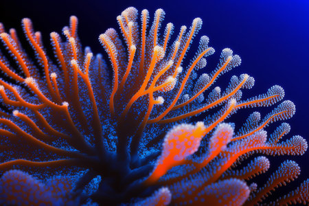 Orange and pink coral, marine life, closeup underwater background, artificial intelligenceの素材