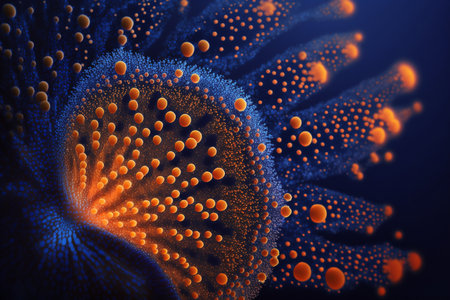 Orange fan form coral, marine life, closeup underwater background, artificial intelligenceの素材
