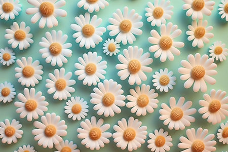 Floral chamomile pattern on a light blue background. Flatlay, top view. Created by artificial intelligenceの素材