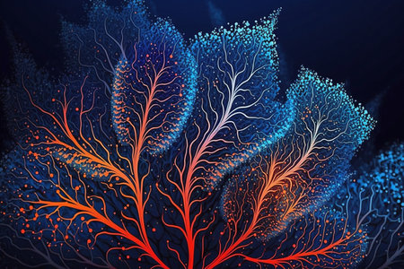 Orange tree shape coral, marine life, closeup underwater background, artificial intelligenceの素材